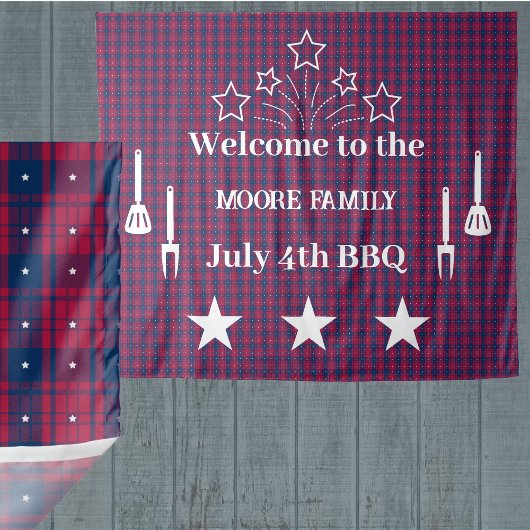 Tartan - Patriotic - Red Blue White Stars Wandteppich