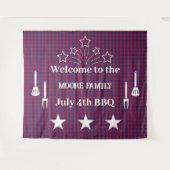 Tartan - Patriotic - Red Blue White Stars Wandteppich (Vorderseite (Horizontal))