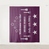 Tartan - Patriotic - Red Blue White Stars Wandteppich (Vorderseite)