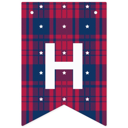 Tartan - Patriotic - Red Blue White Stars Wimpelkette (Erste Fahne)