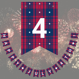 Tartan - Patriotic - Red Blue White Stars Wimpelkette