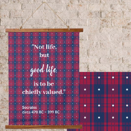 Tartan - Patriotic - Red Blue White Stars Wood Wandteppich Mit Holzrahmen