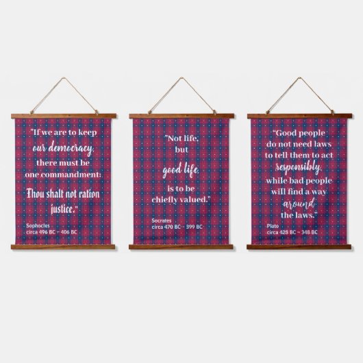 Tartan - Patriotic - Red Blue White Stars Wood Wandteppich Mit Holzrahmen (Dreifach)