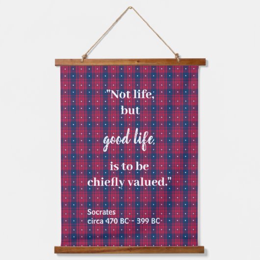 Tartan - Patriotic - Red Blue White Stars Wood Wandteppich Mit Holzrahmen (Vorderseite 2)