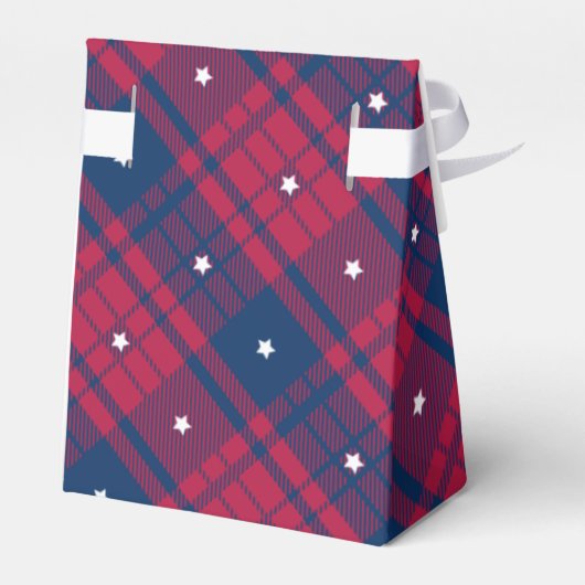 Tartan - Patriotic - Red Blue White Stars - Zelt Geschenkschachtel (Rückseite)