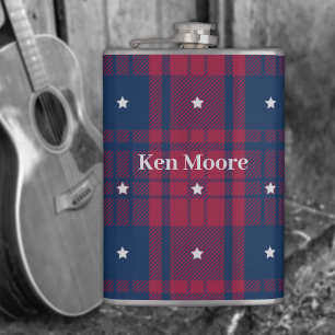 Tartan - Patriotisch - Rot Blau Weiße Sterne Vinyl Flachmann
