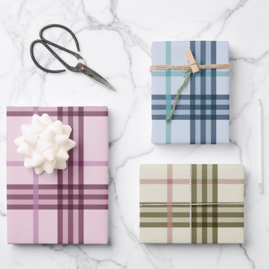 Tartan Pattern Blue Pink Green Weihnachtsgeschenk Geschenkpapier Set (Vorderseite)