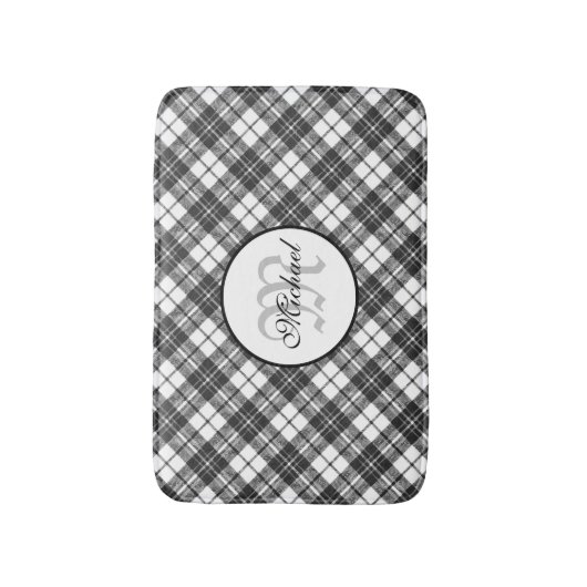 Tartan pattern Christmas Schwarz-weiß Monogram Badematte (Vorderseite Vertikal)