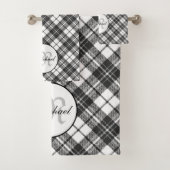 Tartan pattern Christmas Schwarz-weiß Monogram Badhandtuch Set (Insitu)