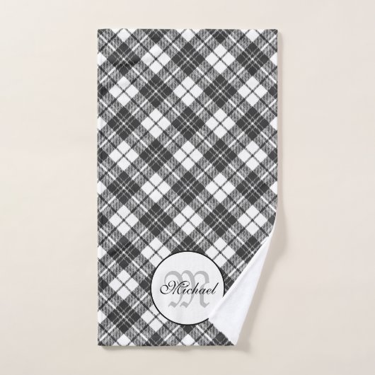 Tartan pattern Christmas Schwarz-weiß Monogram Badhandtuch Set (Handtuch)