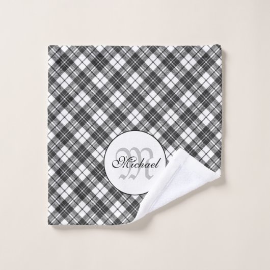 Tartan pattern Christmas Schwarz-weiß Monogram Badhandtuch Set (Waschlappen)