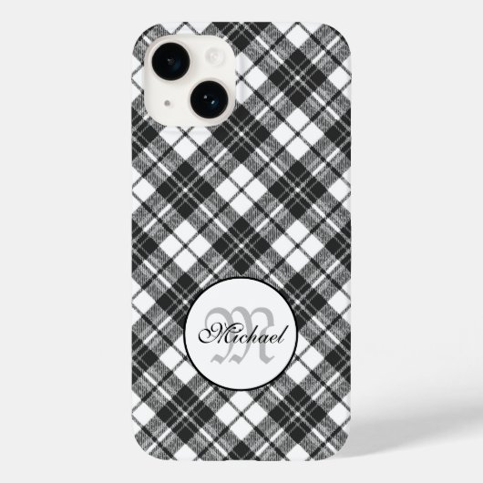 Tartan pattern Christmas Schwarz-weiß Monogram Case-Mate iPhone Hülle (Rückseite)