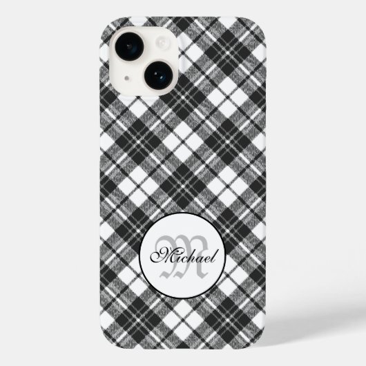Tartan pattern Christmas Schwarz-weiß Monogram Case-Mate iPhone Hülle (Rückseite)