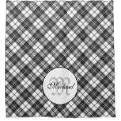 Tartan pattern Christmas Schwarz-weiß Monogram Duschvorhang (Vorderseite)