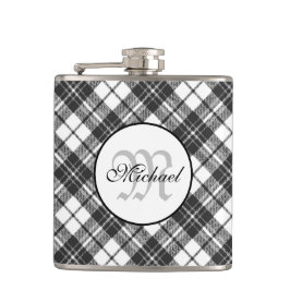 Tartan pattern Christmas Schwarz-weiß Monogram Flachmann
