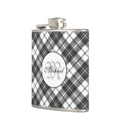 Tartan pattern Christmas Schwarz-weiß Monogram Flachmann (Links)