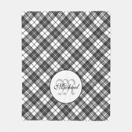 Tartan pattern Christmas Schwarz-weiß Monogram Fleecedecke (Vorderseite)