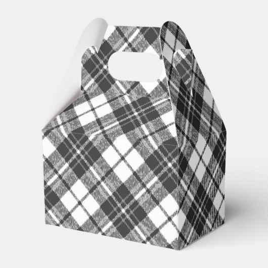Tartan pattern Christmas Schwarz-weiß Monogram Geschenkschachtel (Rückseite)