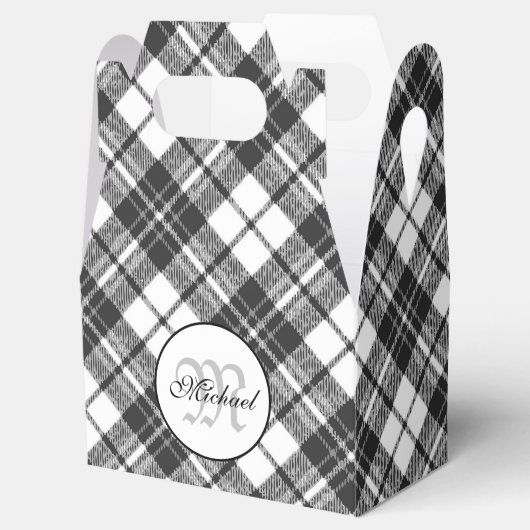 Tartan pattern Christmas Schwarz-weiß Monogram Geschenkschachtel (Geöffnet)