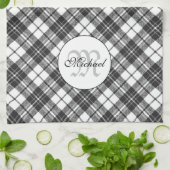 Tartan pattern Christmas Schwarz-weiß Monogram Geschirrtuch (Gefaltet)