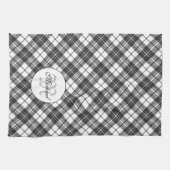 Tartan pattern Christmas Schwarz-weiß Monogram Geschirrtuch (Horizontal)