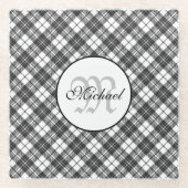 Tartan pattern Christmas Schwarz-weiß Monogram Glasuntersetzer (Vorderseite)