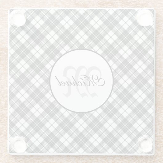 Tartan pattern Christmas Schwarz-weiß Monogram Glasuntersetzer (Rückseite)
