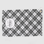 Tartan pattern Christmas Schwarz-weiß Monogram Golfhandtuch (Horizontal)
