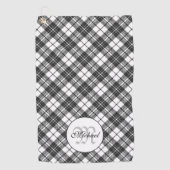Tartan pattern Christmas Schwarz-weiß Monogram Golfhandtuch (Vorderseite)