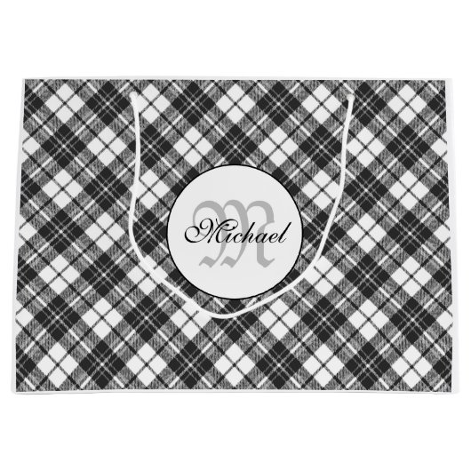 Tartan pattern Christmas Schwarz-weiß Monogram Große Geschenktüte (Vorderseite)