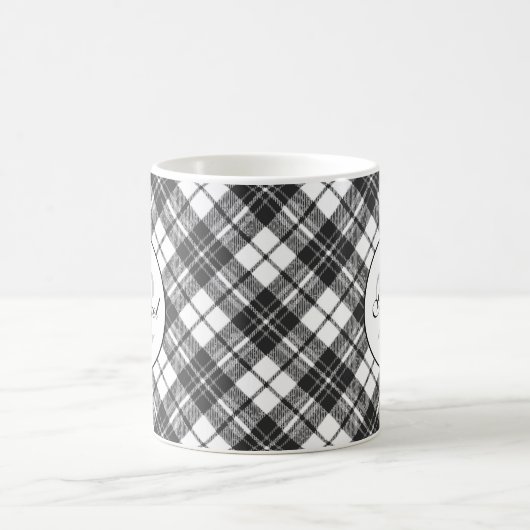 Tartan pattern Christmas Schwarz-weiß Monogram Kaffeetasse (Mittel)