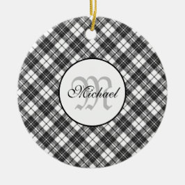 Tartan pattern Christmas Schwarz-weiß Monogram Keramik Ornament