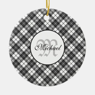 Tartan pattern Christmas Schwarz-weiß Monogram Keramik Ornament