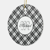 Tartan pattern Christmas Schwarz-weiß Monogram Keramik Ornament (Links)