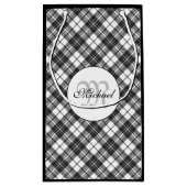 Tartan pattern Christmas Schwarz-weiß Monogram Kleine Geschenktüte (Rückseite)