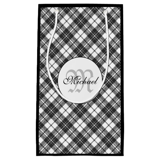 Tartan pattern Christmas Schwarz-weiß Monogram Kleine Geschenktüte (Vorderseite)