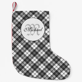 Tartan pattern Christmas Schwarz-weiß Monogram Kleiner Weihnachtsstrumpf