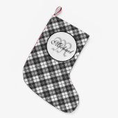 Tartan pattern Christmas Schwarz-weiß Monogram Kleiner Weihnachtsstrumpf (Vorderansicht (hängend))