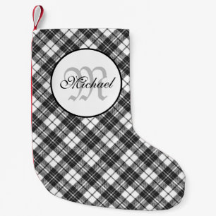 Tartan pattern Christmas Schwarz-weiß Monogram Kleiner Weihnachtsstrumpf