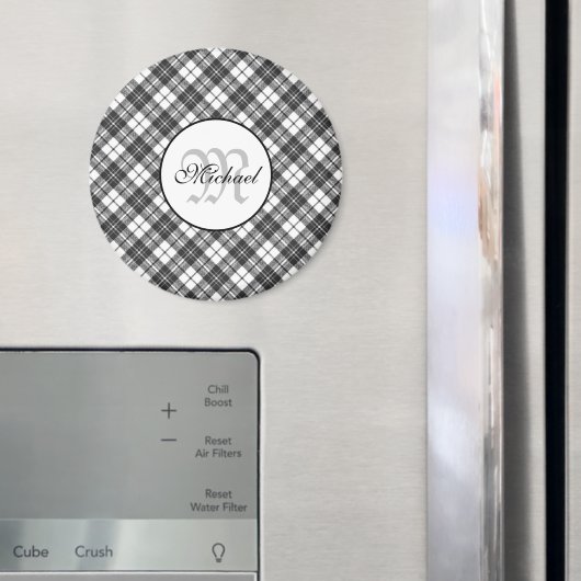 Tartan pattern Christmas Schwarz-weiß Monogram Magnet (In Situ (Kühlschrank))