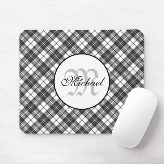 Tartan pattern Christmas Schwarz-weiß Monogram Mousepad (Mit Mouse)