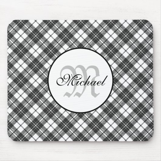 Tartan pattern Christmas Schwarz-weiß Monogram Mousepad (Vorne)