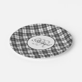 Tartan pattern Christmas Schwarz-weiß Monogram Pappteller (Schrägansicht)