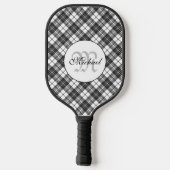 Tartan pattern Christmas Schwarz-weiß Monogram Pickleball Schläger (Rückseite)