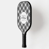 Tartan pattern Christmas Schwarz-weiß Monogram Pickleball Schläger (Links)