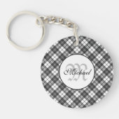 Tartan pattern Christmas Schwarz-weiß Monogram Schlüsselanhänger (Vorderseite)