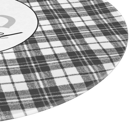 Tartan pattern Christmas Schwarz-weiß Monogram Schneidebrett (Ecke)