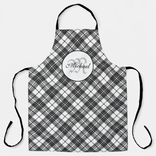 Tartan pattern Christmas Schwarz-weiß Monogram Schürze (Vorderseite)