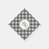 Tartan pattern Christmas Schwarz-weiß Monogram Serviette (Ecke)