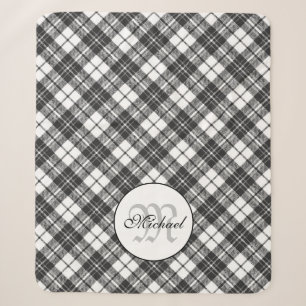 Tartan pattern Christmas Schwarz-weiß Monogram Sherpadecke